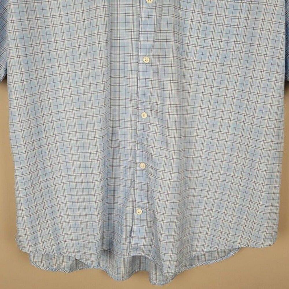Peter Millar Size XXL Plaid Short Sleeve Button Up Shirt Baby Blue - Picture 5 of 12